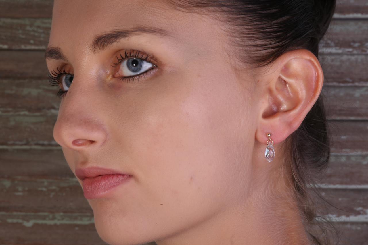 Stud Earrings, Gold Earrings, Swarovski Crystal Earrings, Classic Jewelry, Bridesmaid Earrings, Clear Crystal Earrings-20010