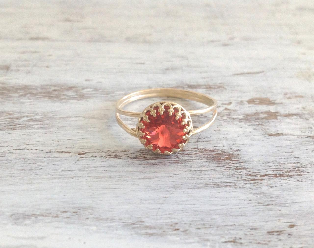 Gold Ring, Red Ring, Summer Ring, Stacking Ring, Vintage Style Ring, Stackble Ring, Gold Rings