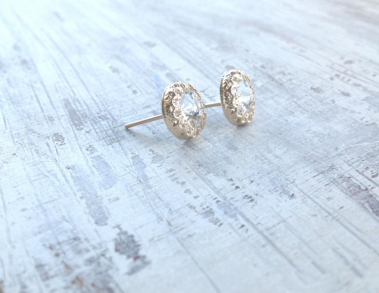 Gold earrings, crystal stud earrings, stud earrings, classic earrings, wedding earrings, Gold filled earrings 6100
