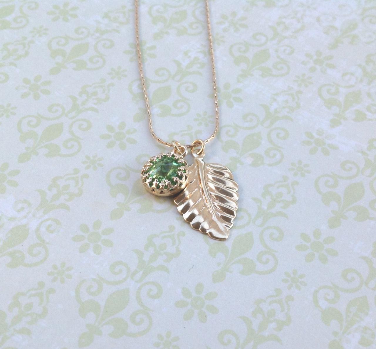 -gold Necklace, Classic Jewelry, Green Necklace, Dainty Necklace, Green And Gold, Summer, Gold Filled - 7005