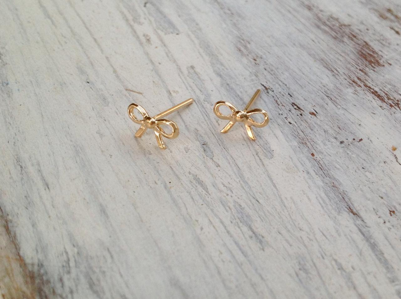 Gold earrings, stud earrings, bow earrings, , gold filled stud earrings, petite earrings, gold studs, everyday earrings -4401