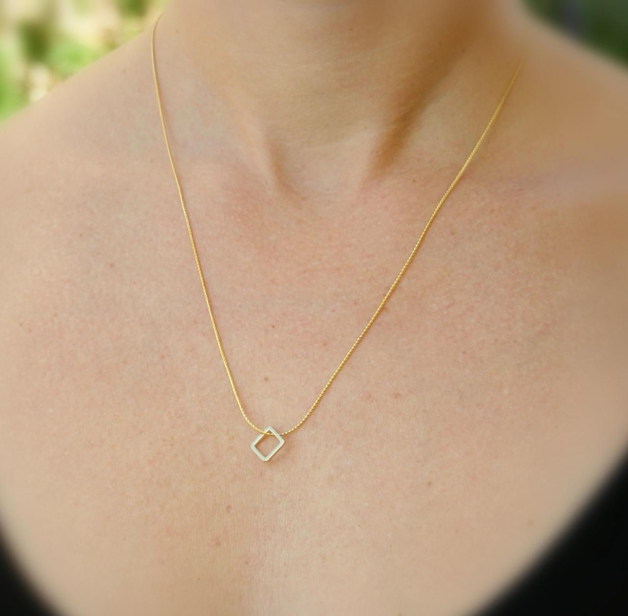 Necklace, Gold Necklace, Square Gold Necklace, Small Gold Necklace, Tiny Gold Necklace, Delicate Necklace -050