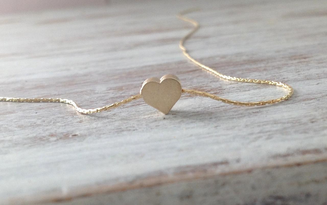 Gold Necklace, Tiny Gold Necklace,heart Necklace, Petite Jewelry, Gift For Her 10042
