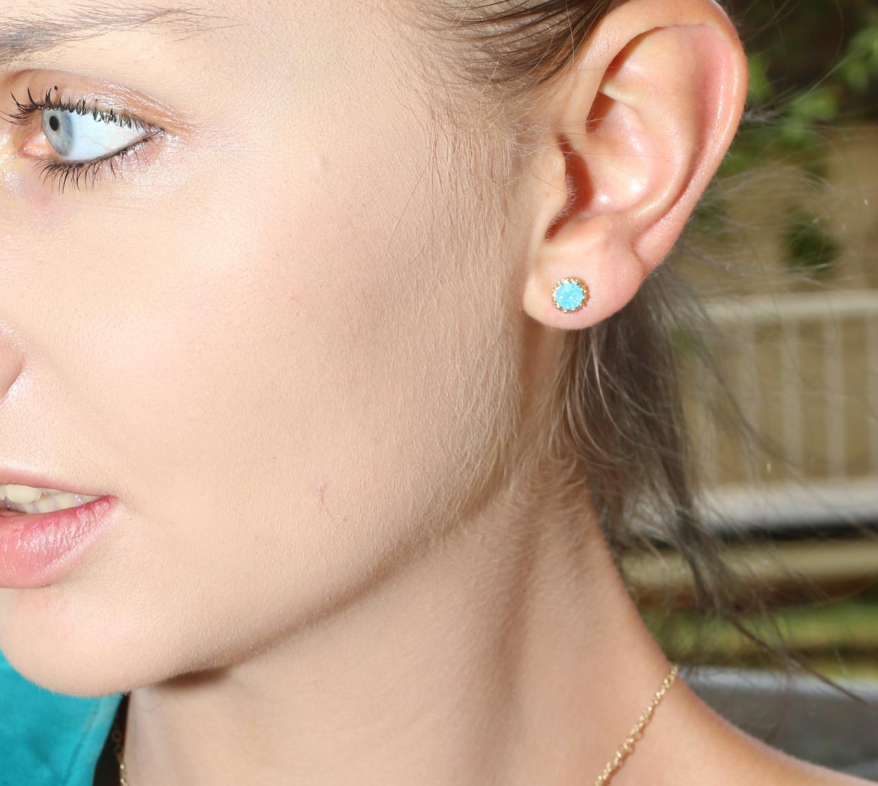Gold Earrings, Stud Earrings, Swarovski Stud Earring, Turquoise ...