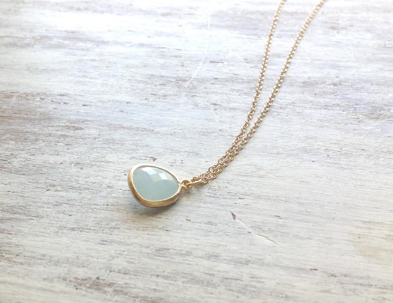 Gold Necklace, Bridesmades Necklace, Crystal Glass Stone, Delicate Necklace, Blue Necklace, Wedding Jewelry -582