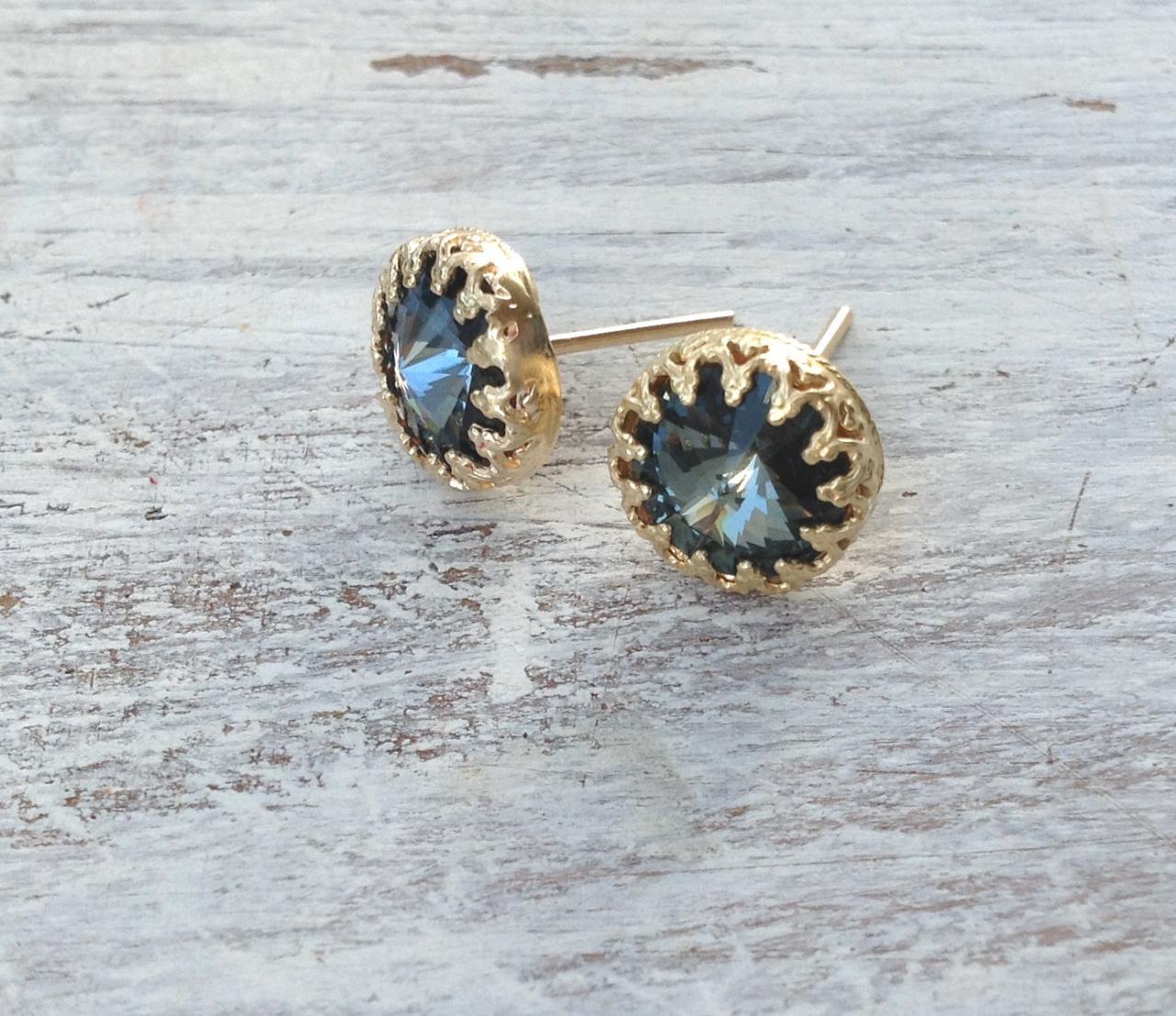 Gold earrings, crystal stud earings, stud earrings, classic earrings, wedding earrings, Goldfiled earrings- 10018