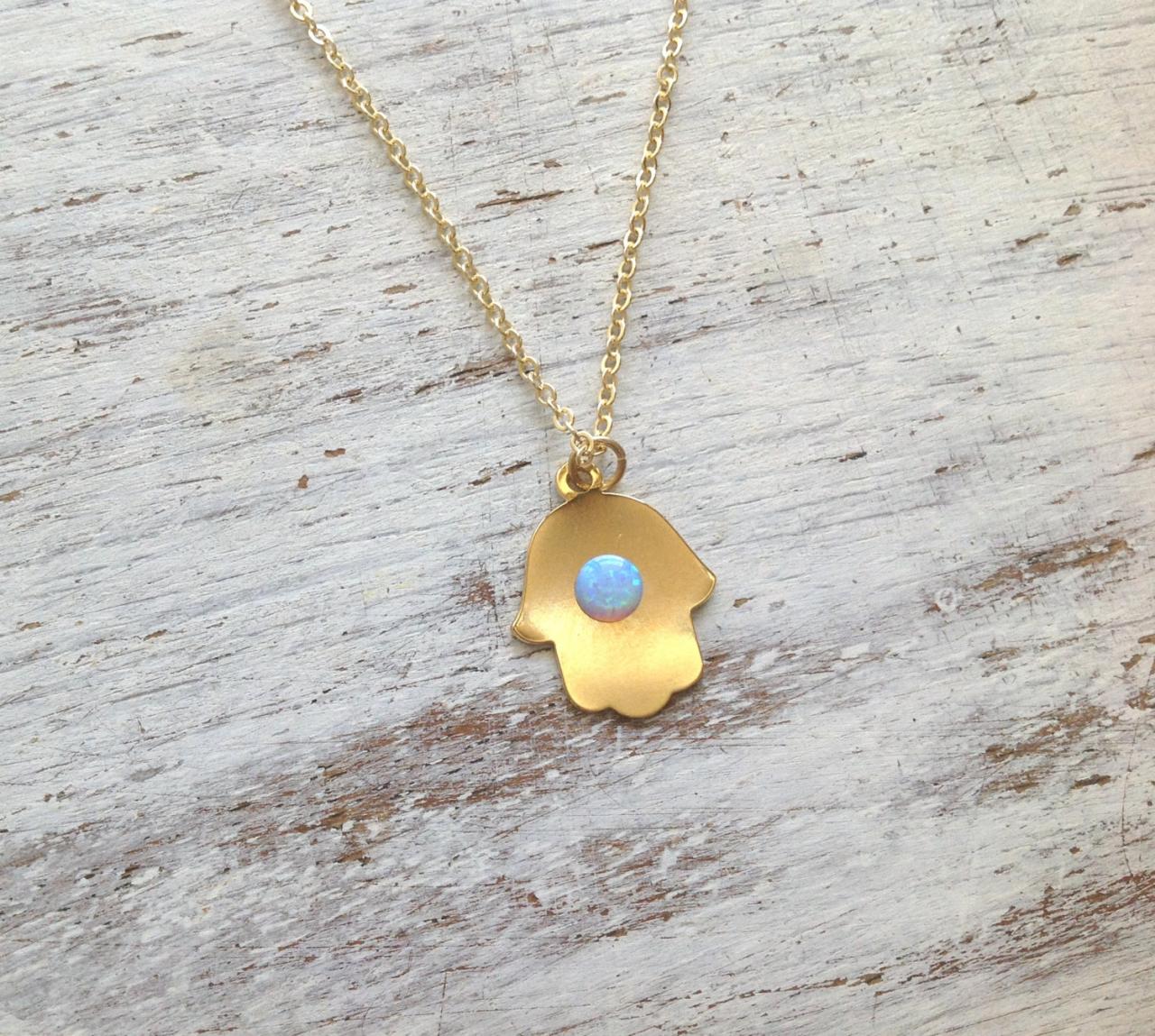 Hamsa Necklace, Gold Necklace, Opal Hamsa Necklace, Turquoise Necklace ,14k Gold Filled , Luck Necklace