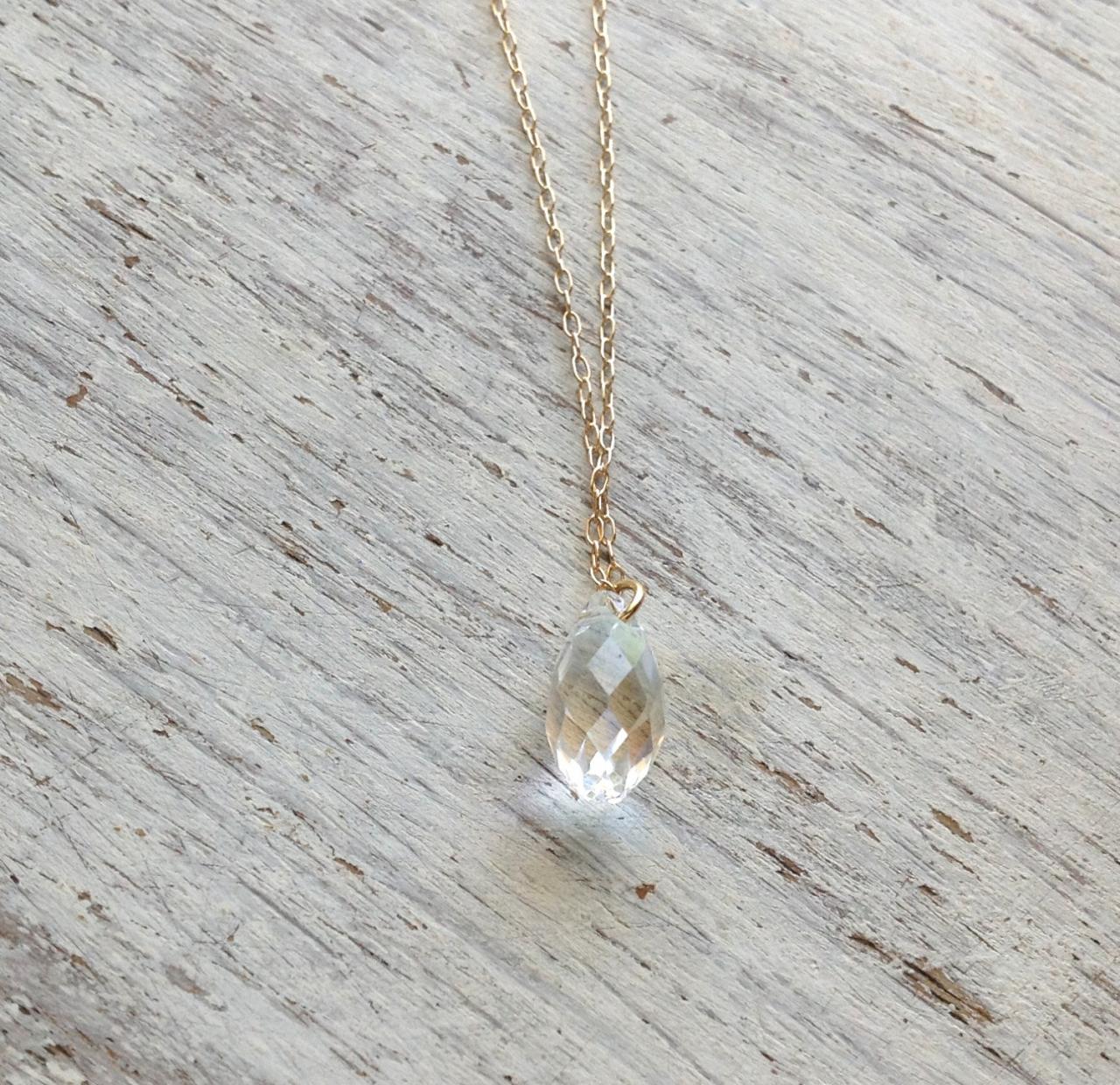 SALE-gold necklace, gold necklace with clear teardrop bead, gift for her, clear swarovsky bead, tiny gold necklace, wedding - 579