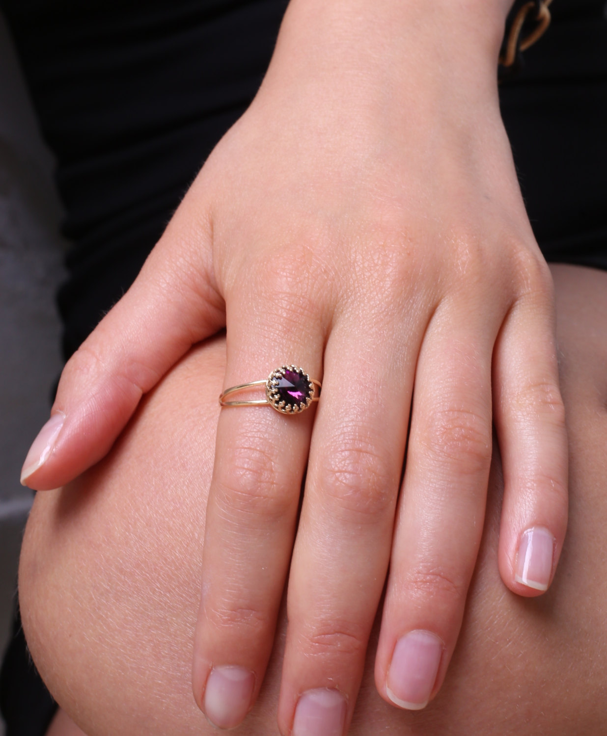 Gold ring, Amethyst ring, gemstone ring, stacking ring, birthstone rings, romantic gold ring, vintage ring, February birthstone AM1
