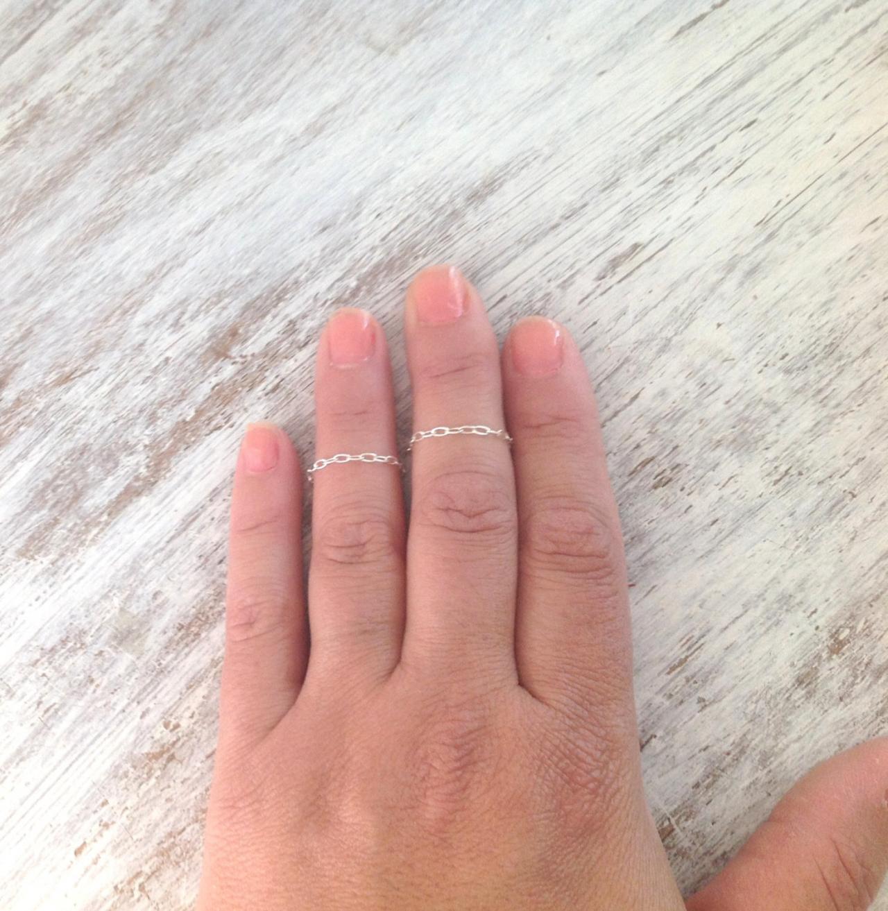 Sterling Silver Rings, Silver Chain Ring, Knuckle Rings, Set Of 2 Rings, Tiny Ring, Dainty Ring, Thin Ring, Any Size