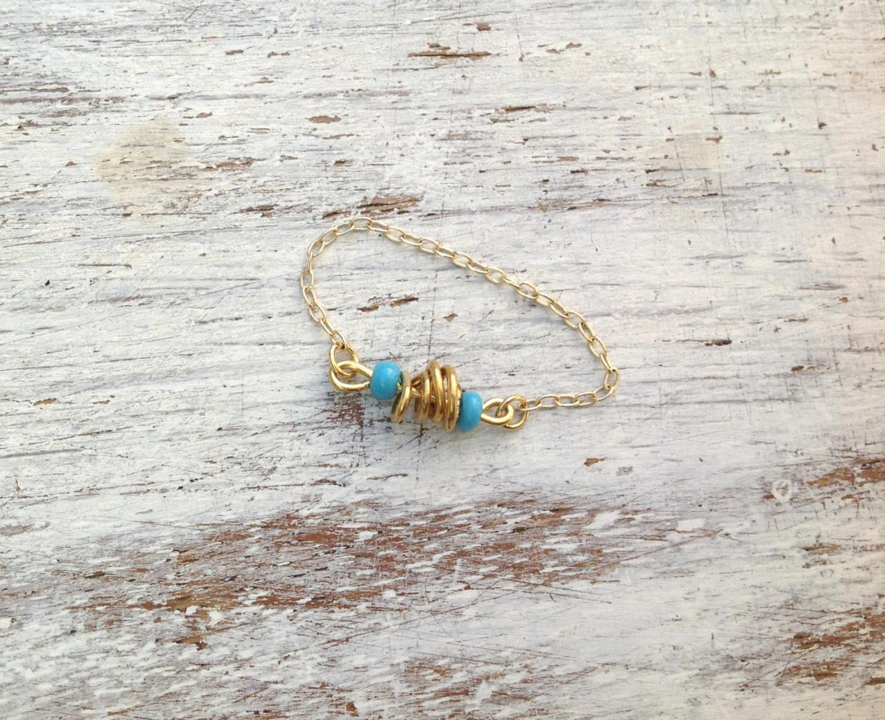Turquoise Ring, Gold Ring, Ring Chain, Dainty Gold Ring, Simple Gold Ring, Any Size, Turquise Ring-152