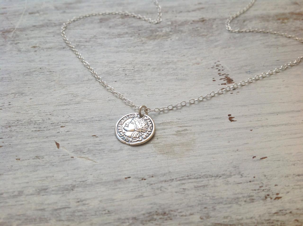 Silver Necklace, Silver Coin Necklace, Coin Jewelry, Delicate Necklace, Dainty Necklace, Silver Disc, Side Way Coin, Gold Filled - 801