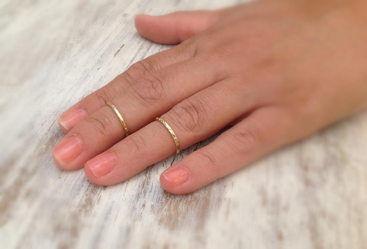 Stacking ring, 2 gold ring, stacking gold ring, knuckle rings, thin gold ring, etched rings, hammered ring, gold knuckle rings -522/2