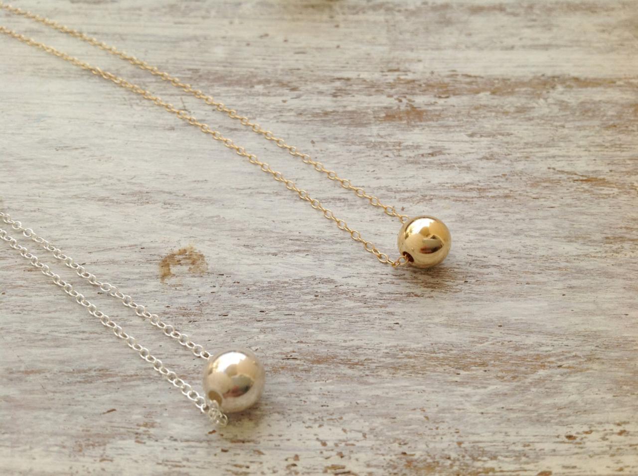 Gold ball necklace, ball necklace, bead necklace, minimalist necklace, gold filled ball necklace, dot necklace, bridesmaid necklace - 10017