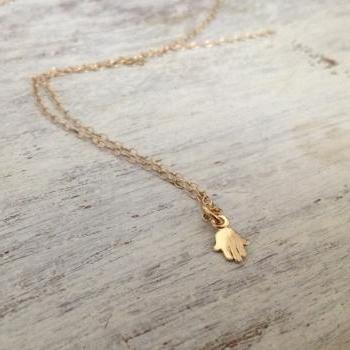 gold necklace, gold hamsa necklace, tiny hamsa necklace, petite jewelry, casual necklace, small petite necklace 012