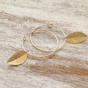 Gold earrings, gold filled earrings, hoop earrings, leaf earrings, leaf jewelry, gold filled hoop, simple gold earrings- 20007