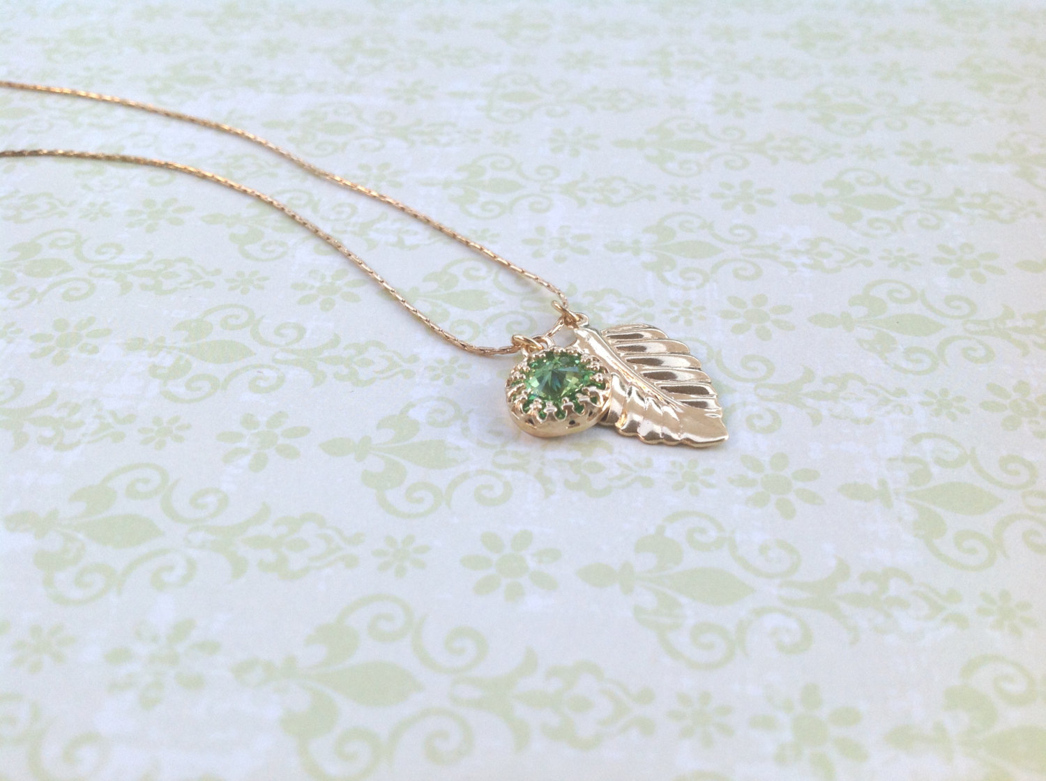 -gold Necklace, Classic Jewelry, Green Necklace, Dainty Necklace, Green ...