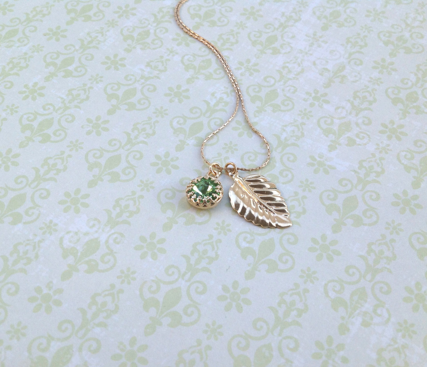 -gold Necklace, Classic Jewelry, Green Necklace, Dainty Necklace, Green ...