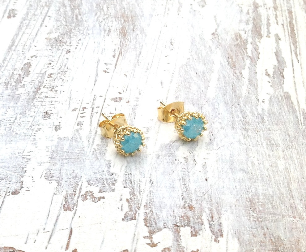 Gold Earrings, Stud Earrings, Swarovski Stud Earring, Turquoise ...